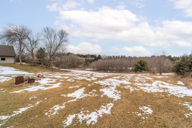 view of yard layered in snow