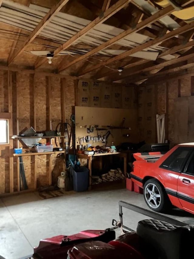 garage featuring a workshop area