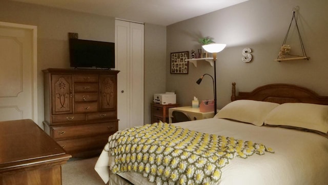 bedroom featuring carpet and a closet