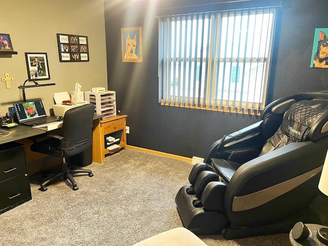 carpeted home office featuring plenty of natural light and baseboards