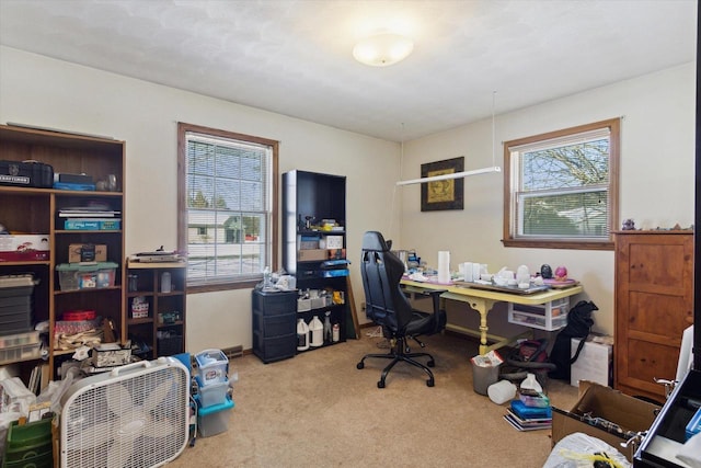 view of carpeted office space