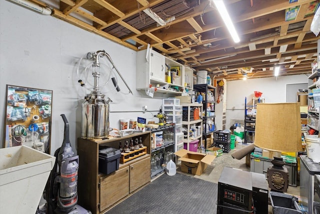 unfinished basement featuring a sink and a workshop area