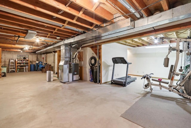 unfinished basement with heating unit