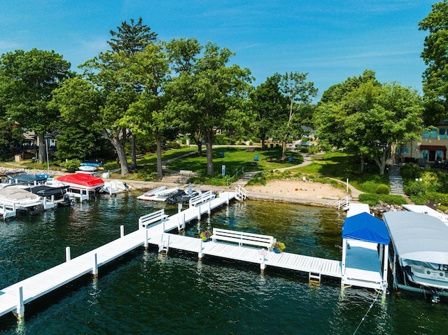 view of dock with a water view