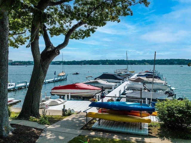 dock area featuring a water view