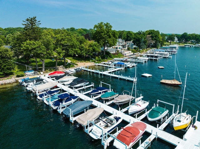 view of dock with a water view and boat lift