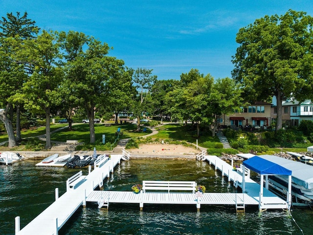 view of dock with a water view