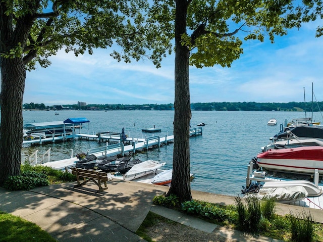 dock area featuring a water view