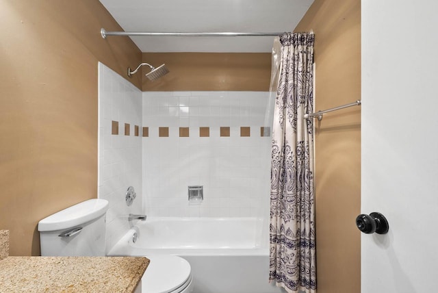 full bathroom with toilet and shower / bath combo with shower curtain