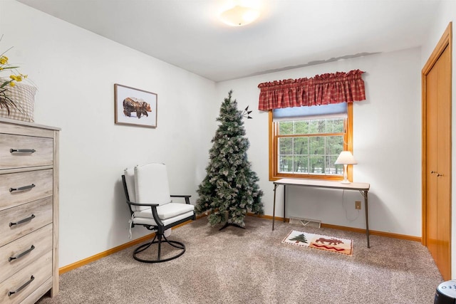 sitting room with carpet floors and baseboards