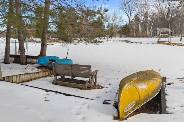 view of yard layered in snow