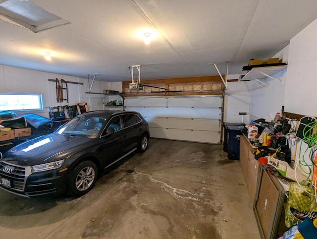 garage with a garage door opener