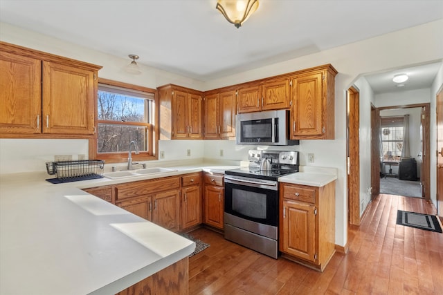 kitchen with light countertops, appliances with stainless steel finishes, plenty of natural light, and a sink