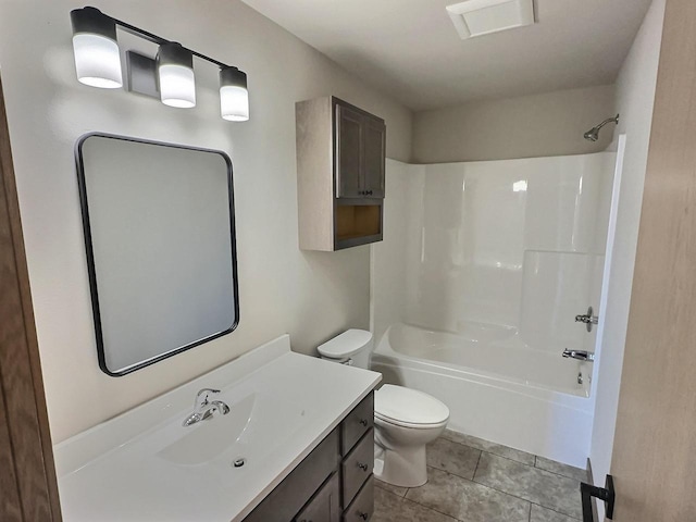 full bath with toilet, shower / bathtub combination, tile patterned flooring, and vanity