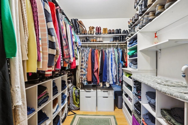 spacious closet featuring light wood finished floors