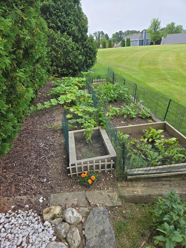 view of yard featuring a garden and fence