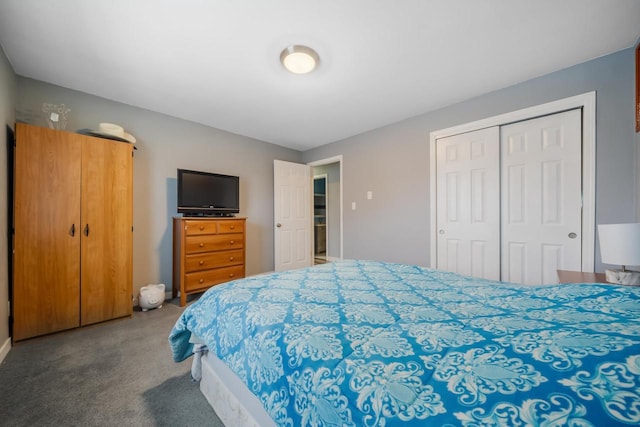 bedroom with carpet floors and a closet