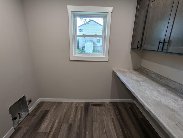 E11617 Pen-Marc Ct, Baraboo, WI 53913 - laundry room with dark wood finished floors, cabinet space, visible vents, hookup for an electric dryer, and baseboards