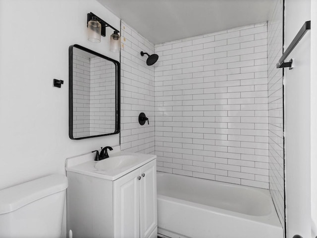 full bathroom featuring toilet, shower / bathtub combination, and vanity