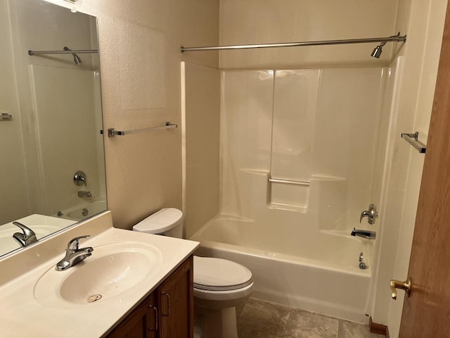 full bathroom with toilet, tile patterned flooring, bathtub / shower combination, and vanity