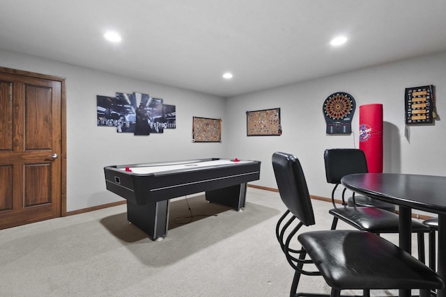 playroom with light carpet, baseboards, and recessed lighting