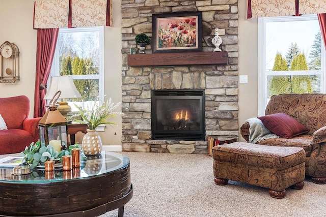 interior space with a healthy amount of sunlight and a fireplace