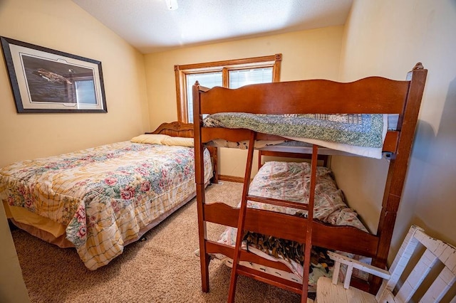 bedroom with lofted ceiling and carpet flooring