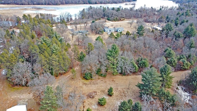 birds eye view of property featuring a view of trees