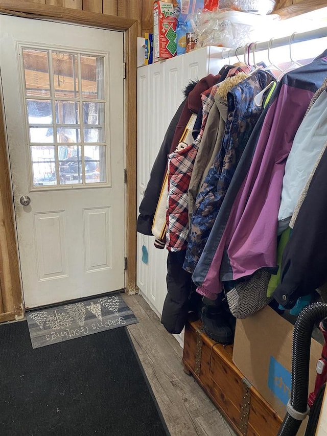 mudroom with wood finished floors