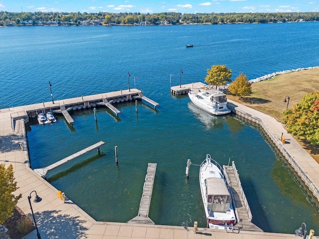 view of dock with a water view