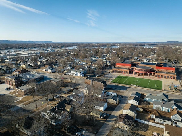 drone / aerial view with a residential view and a mountain view