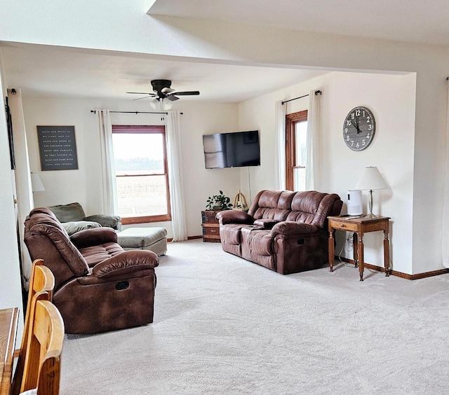 N3820 Fairwood Rd, Reeseville, WI 53579 - carpeted living area featuring a ceiling fan and baseboards