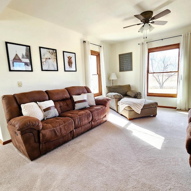 N3820 Fairwood Rd, Reeseville, WI 53579 - carpeted living room featuring ceiling fan and baseboards