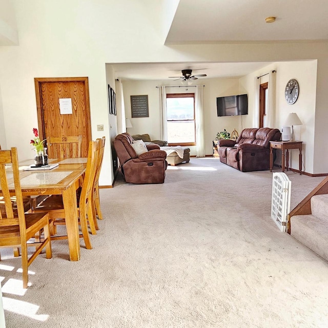 N3820 Fairwood Rd, Reeseville, WI 53579 - dining space featuring carpet flooring, a ceiling fan, and baseboards