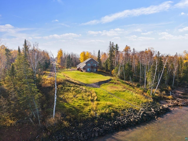 view of yard with a forest view