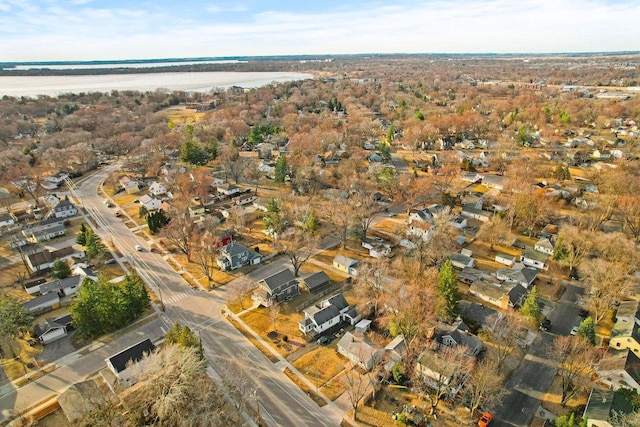 aerial view featuring a residential view and a water view