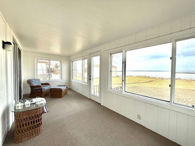 N8648 Linden Beach Rd, Fond Du Lac, WI 54937 - sunroom / solarium featuring a water view and carpet