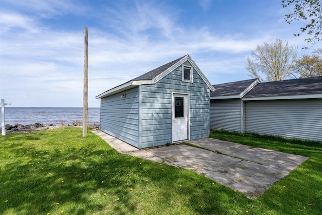 N8648 Linden Beach Rd, Fond Du Lac, WI 54937 - view of outdoor structure featuring a water view and an outbuilding