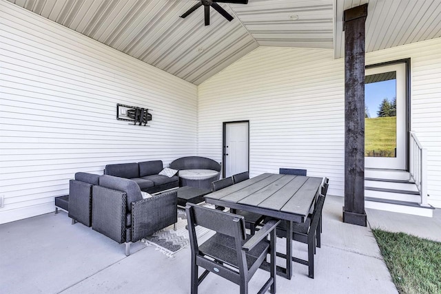 view of patio / terrace with a ceiling fan, outdoor dining space, and outdoor lounge area