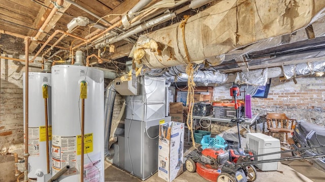 utility room with water heater and heating unit