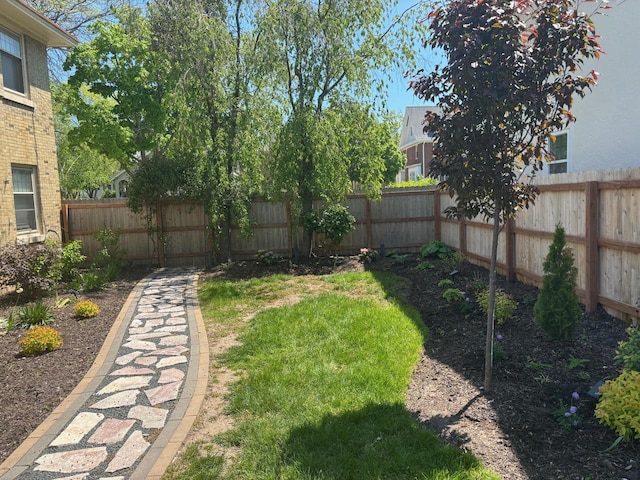 view of yard featuring a fenced backyard