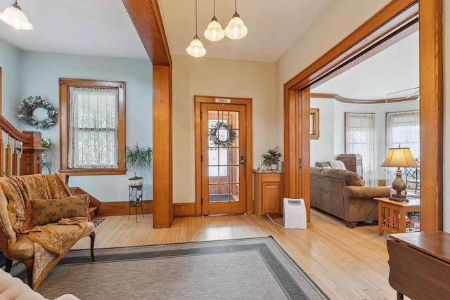 foyer entrance with hardwood / wood-style flooring and a wealth of natural light