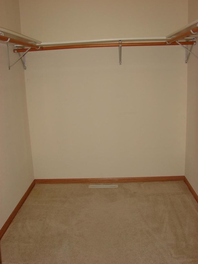 spacious closet with light carpet and visible vents