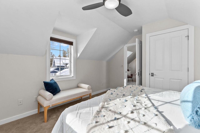 704 Fromm Ln, Elkhart Lake, WI 53020 - bedroom with lofted ceiling, carpet, baseboards, and ceiling fan