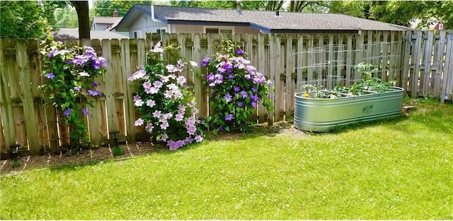 view of yard with a vegetable garden and fence