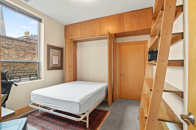 carpeted bedroom featuring multiple windows