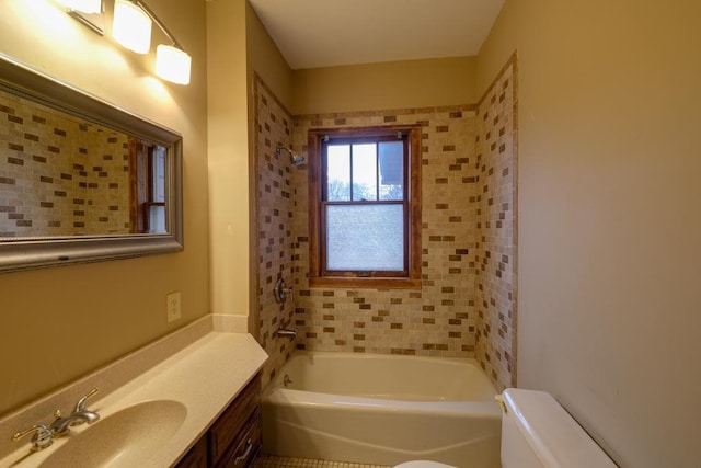 full bathroom with vanity, toilet, and bathing tub / shower combination