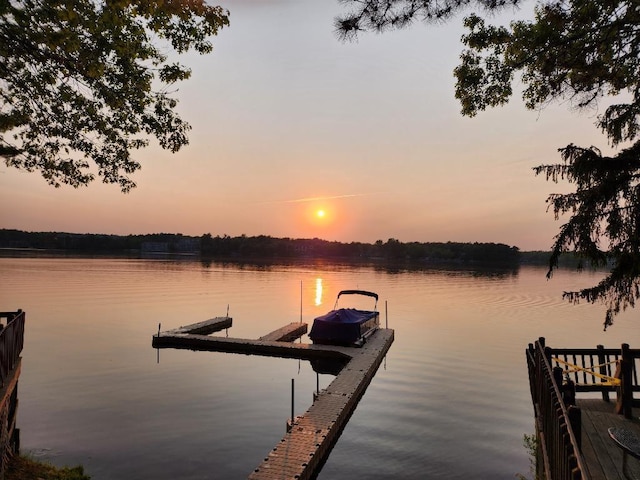 view of dock with a water view