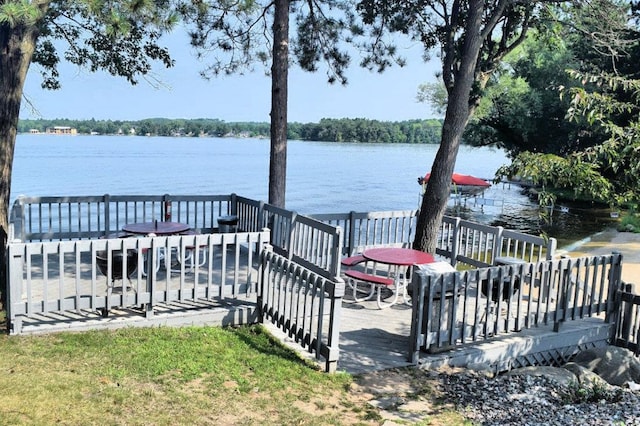 view of dock with a water view