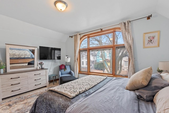 bedroom featuring vaulted ceiling